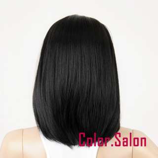 HAND TIED Synthetic Hair LACE FRONT FULL WIGS GLUELESS BOB Off Black 