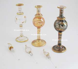 One Exquisite Egyptian Glass Perfume Bottle + 24K Gold  
