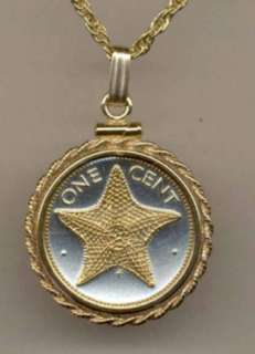 Gold & Silver 1 Cent Bahamas Starfish Coin Necklace in Gold Filled 