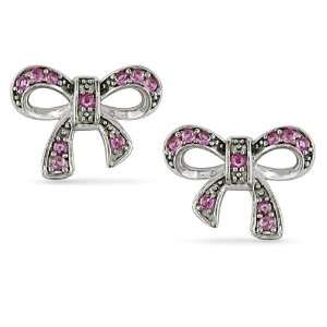   Silver 1/4 CT TGW Created Pink Sapphire Ear Pin Earrings: Jewelry