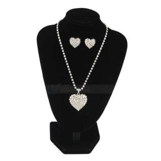 Heart shaped Jewelry Rhinestone Necklace Earrings Set  