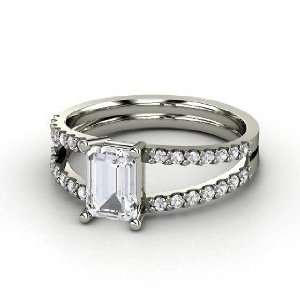  Samantha Ring, Emerald Cut White Sapphire Platinum Ring Jewelry