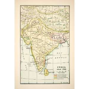  1907 Print Map India English French Native Portuguese 
