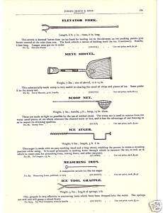 ICE TOOL AUGER SCOOP FORK IRON 1900 ANTIQUE CATALOG AD  