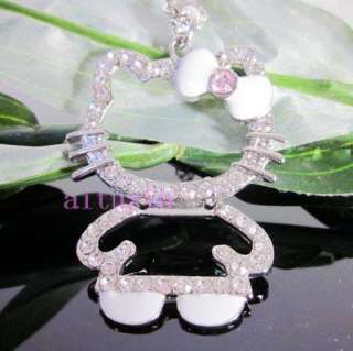 Hello Kitty crystal pendant necklace White FULL BODY P9  