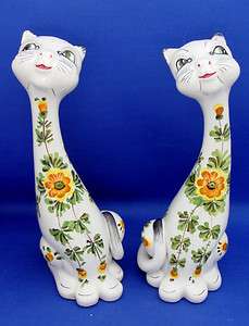 Pair CAT FIGURINES The Seagull Capri Italy Art Pottery Great Faces 
