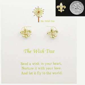 Wish Tree Goldtone Fleur de Lis Earrings Pierced Studs  