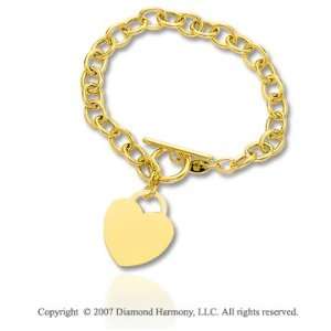    14k Yellow Gold Heart 6mm Toggle Clasp Charm Bracelet Jewelry