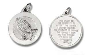 Sterling Silver Serenity Prayer Charm medal   High Polish, shiny 