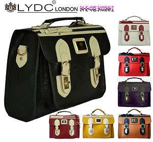 Ladies LYDC Vintage Faux Leather Satchel Laptop Shoulder Bag Handbag 