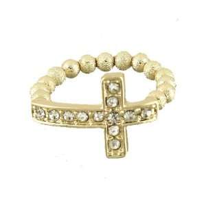 Matte Gold Plated Fashion Stretch Ring with Small Cross in 
