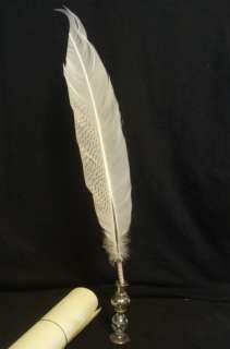 Large Silver Pheasant Feather Wedding Dip Pen Vint.Tip  
