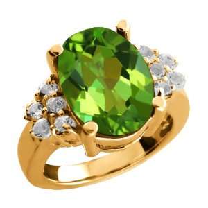   24 Ct Oval Envy Green Mystic Quartz and Topaz Gold Plated Silver Ring