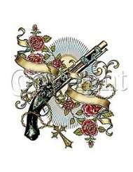 Shotgun with Roses Tattoo T shirt, Old School Vintage Tattoo T shirt 