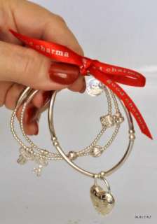 New $540 GOOD CHARMA 3 Strand Sterl Silver Heart Keys Stretch Bracelet 