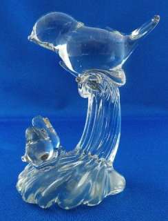 Signed Art Glass Mama Bird with Babies Figurine  