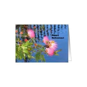  Retirement, Hot Pink Flowers on Blue Water Background Card 