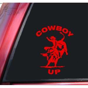  Cowboy Up Bull Rider Rodeo Vinyl Decal Sticker   Red 