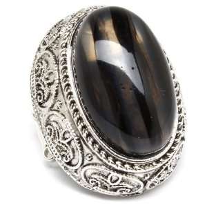  Gothic Victorian chunky black stone design ring 