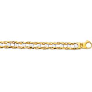Mens Bold Railroad Bar Bracelet 14K Yellow White Gold  
