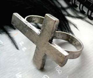   Puck Biker Adjustable Silver Cross Two Finger Double Ring Jewelry H30