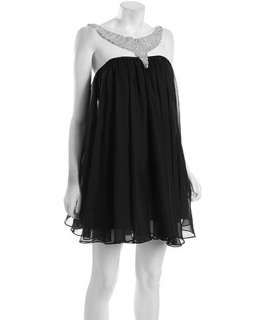 by Allen Schwartz black chiffon embellished halter dress