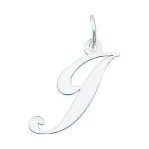 Fancy Cursive Letter J Charm 14k White Gold: Jewelry