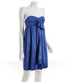 Nicole Miller blue satin bow detail strapless dress  BLUEFLY up to 70 