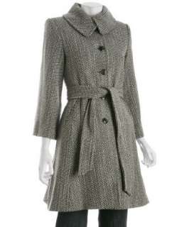 DKNY grey wool tweed belted coat   