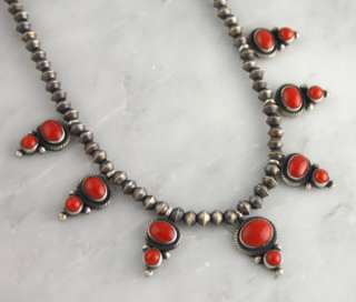  Sterling Silver Coral Necklace & Earrings Native American Jewelry