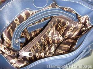   Navy BLUE Simply Stitched Leather Shoulder SATCHEL Tote Handbag Purse