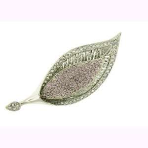 Large 3 Silver Lavender Leaf Pin Swarovski Crystals Brooch 3D Jewelry 