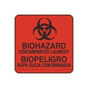 Biohazard Contaminated Laundry Label, 4 x 4, Bilingual 