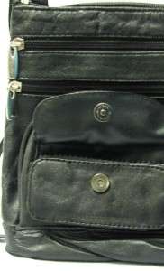 Organizer Travel Black Leather Shoulder Cross Body Bag  