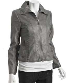 Miss Sixty french grey studded faux leather zip jacket   up to 
