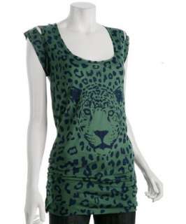 Torn emerald cheetah print jersey Cora t shirt  BLUEFLY up to 70% 