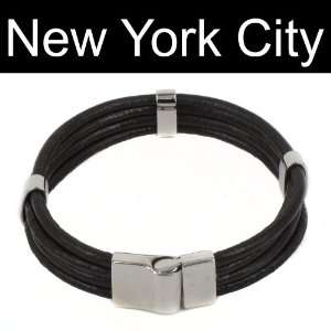   Leather Bracelet Wristband Cuff Stainless Steel Magnetic LocK B0069BRN
