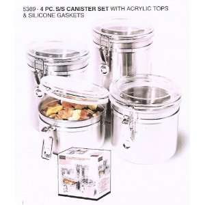   item 4 pc acrylic top and stainless steel canister set