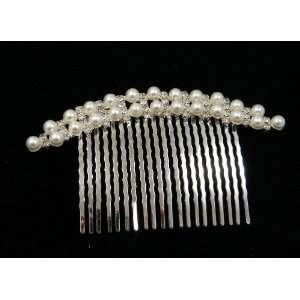 Pearl And Crystal Silver Color Design Hair Comb for Weddings, Proms 