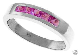   Gold Ring Natural Pink Topaz Gemstones Princess Cut Channel Set  