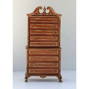 Dollhouse Miniature Tall Chest of Drawers in Walnut