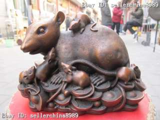   Exquisite Red Bronze Lucky Wealth Yuan Bao Money Mouse Statue  