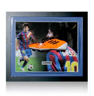 Framed Lionel Messi hand signed football boot   Adidas  