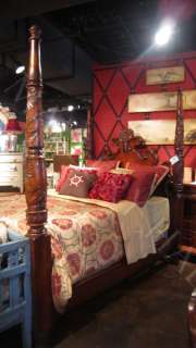 Hand Carved Four Poster Solid Mahogany Wood King Bed  