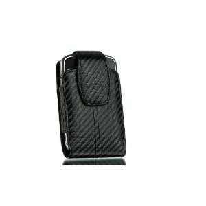 Black vertical phone case with a diagonal stitch design only enhances 