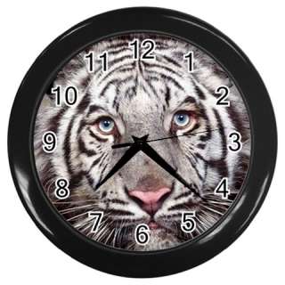 White Tiger 2 Round Wall Clock Black GIFT DECOR COLLEC  