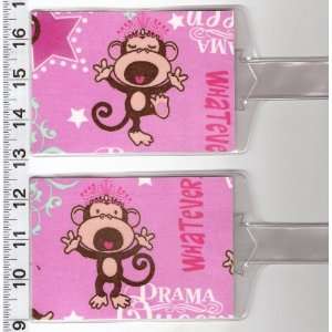  Set of 2 Luggage Tags Made with Drama Queen Monkey Pink 