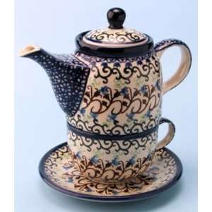 Polish Pottery Teapot / Cup / Saucer 2 Cup  Kitchen 