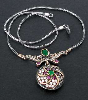 TURKISH GREEN EMERALD OVAL RUBY TOPAZ 925 STERLING SILVER NECKLACE 16 