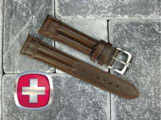 New 20mm WENGER SWISS Brown Leather Strap Army Band  